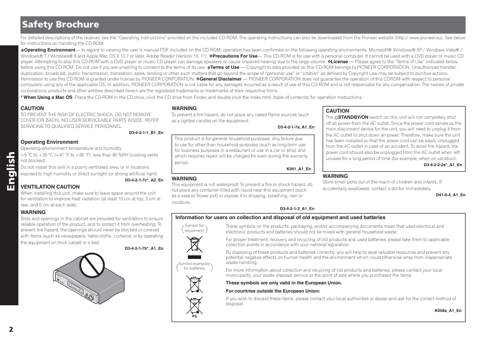 Av receiver, Quick start guide, English | Safety brochure | Pioneer VSX-S510-S User Manual | Page 2 / 60