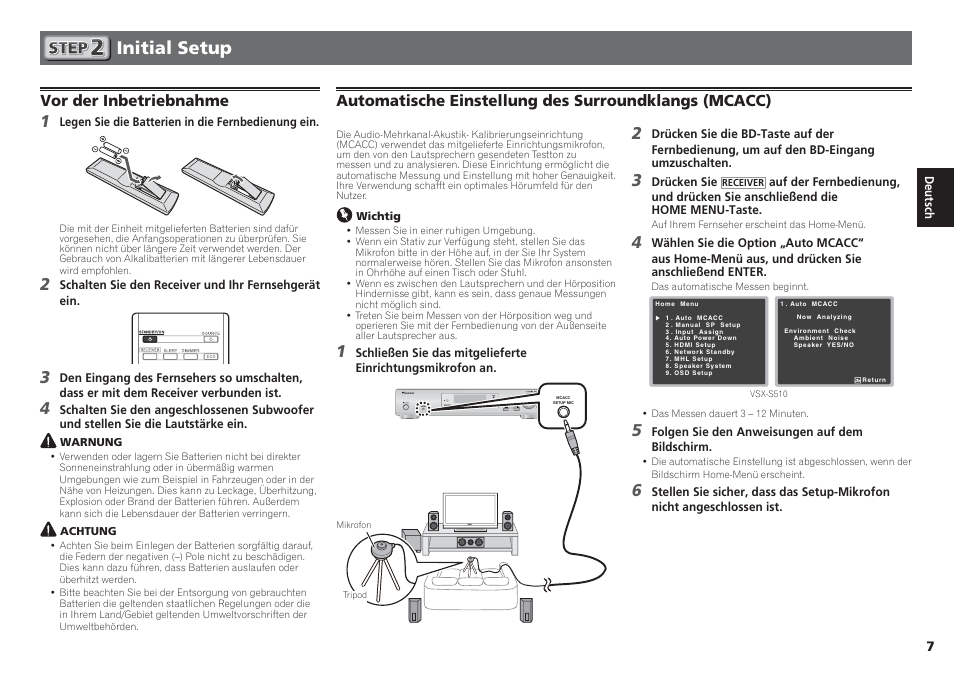 Initial setup, Vor der inbetriebnahme | Pioneer VSX-S510-S User Manual | Page 23 / 60