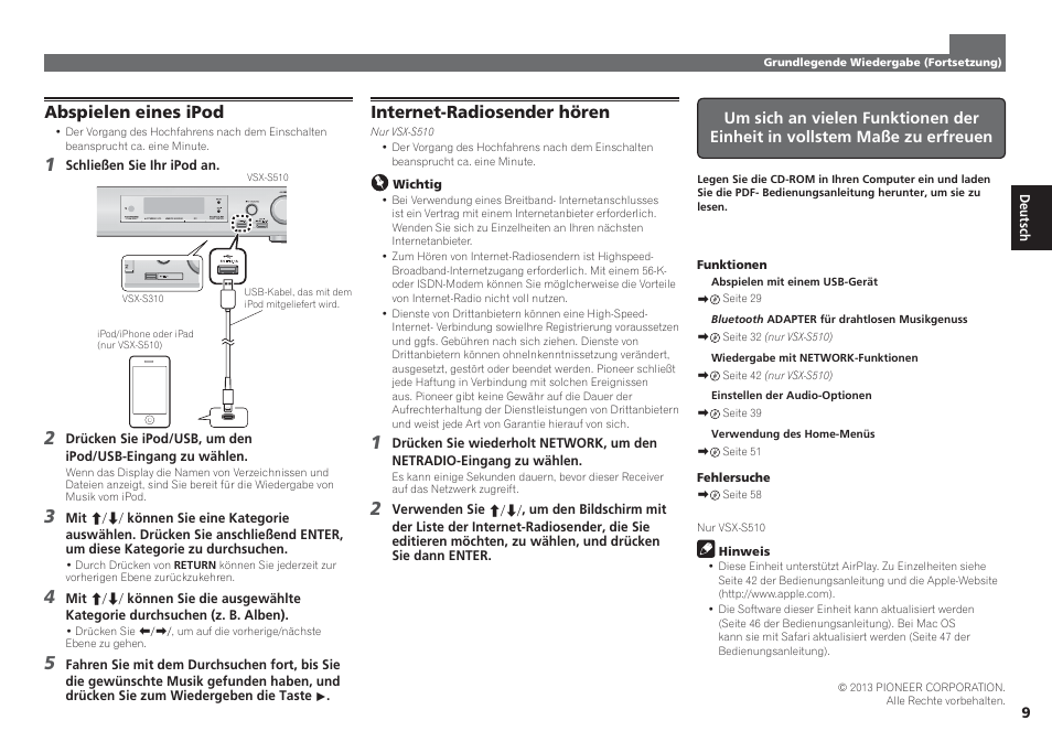 Abspielen eines ipod, Internet-radiosender hören | Pioneer VSX-S510-S User Manual | Page 25 / 60