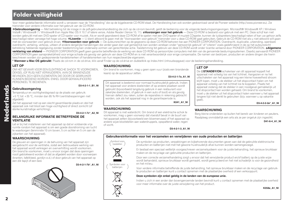 Av receiver, Snelstartgids, Nederlands | Folder veiligheid | Pioneer VSX-S510-S User Manual | Page 34 / 60
