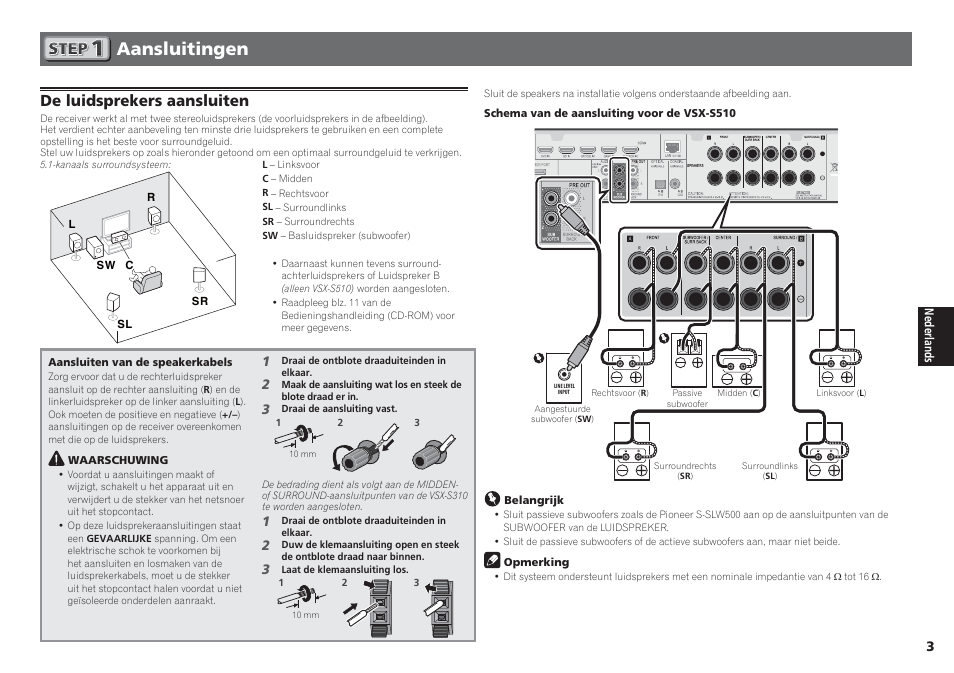 Aansluitingen, De luidsprekers aansluiten | Pioneer VSX-S510-S User Manual | Page 35 / 60