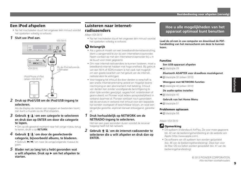 Een ipod afspelen, Luisteren naar internet- radiozenders | Pioneer VSX-S510-S User Manual | Page 41 / 60