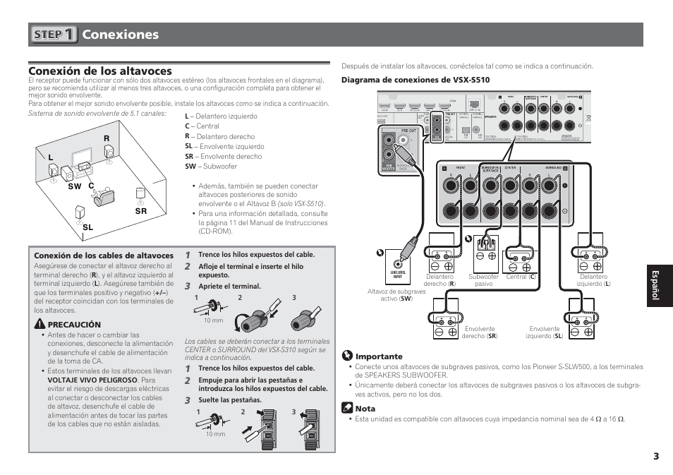 Conexiones, Conexión de los altavoces | Pioneer VSX-S510-S User Manual | Page 43 / 60