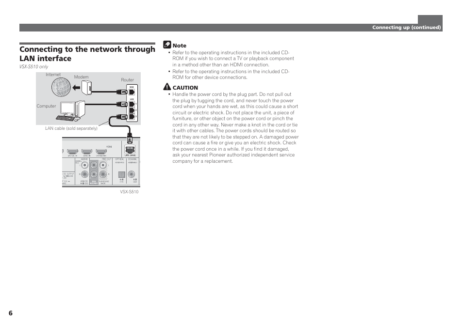 Connecting to the network through lan interface | Pioneer VSX-S510-S User Manual | Page 6 / 60