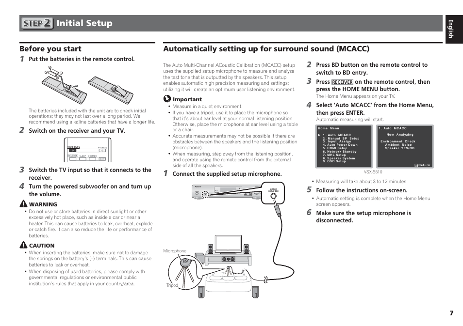 Initial setup, Before you start | Pioneer VSX-S510-S User Manual | Page 7 / 60