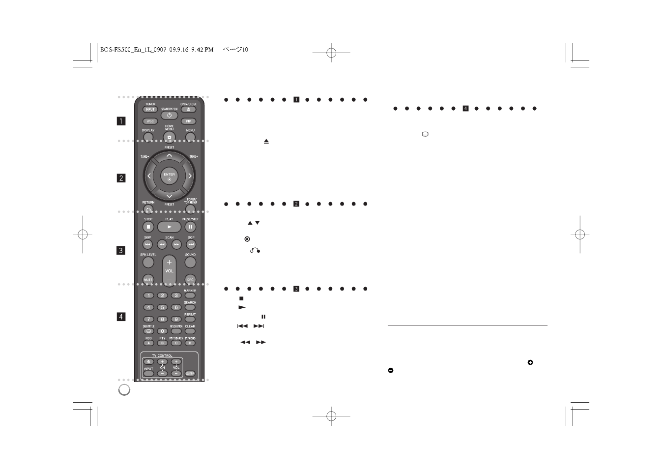 Remote control | Pioneer BCS-FS500 User Manual | Page 10 / 56