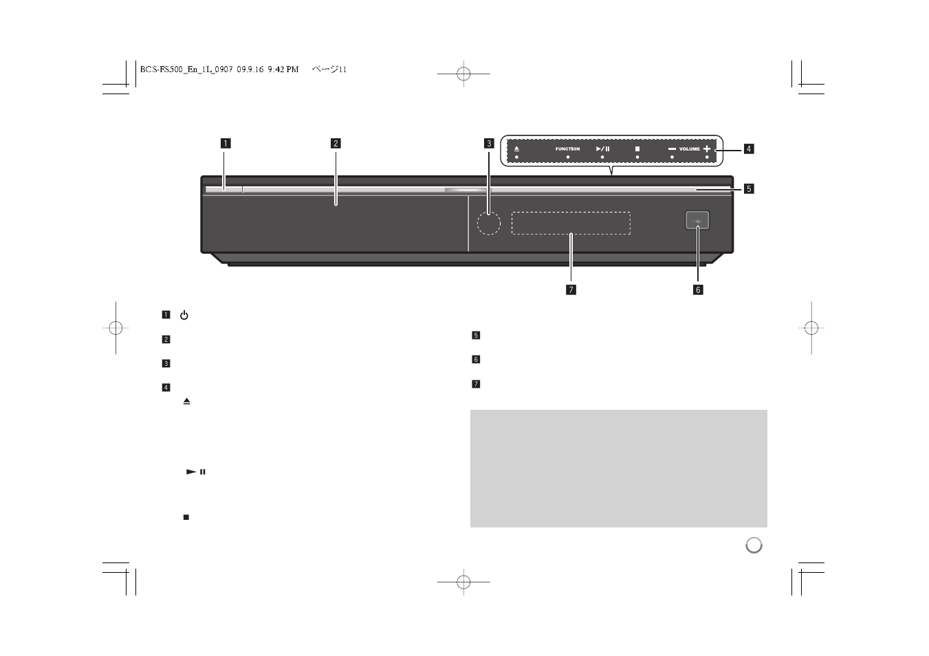 Front panel | Pioneer BCS-FS500 User Manual | Page 11 / 56