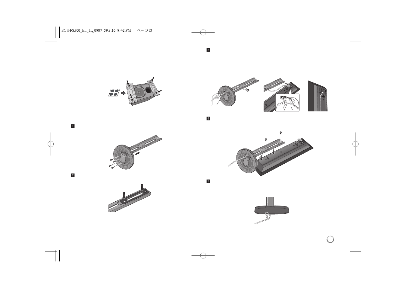 Speaker connection -15, Speaker connection, Attaching non-skid pads | Pioneer BCS-FS500 User Manual | Page 13 / 56