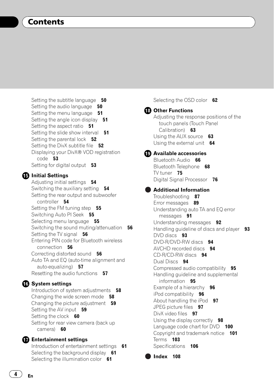 Pioneer AVH-P3100DVD User Manual | Page 4 / 109