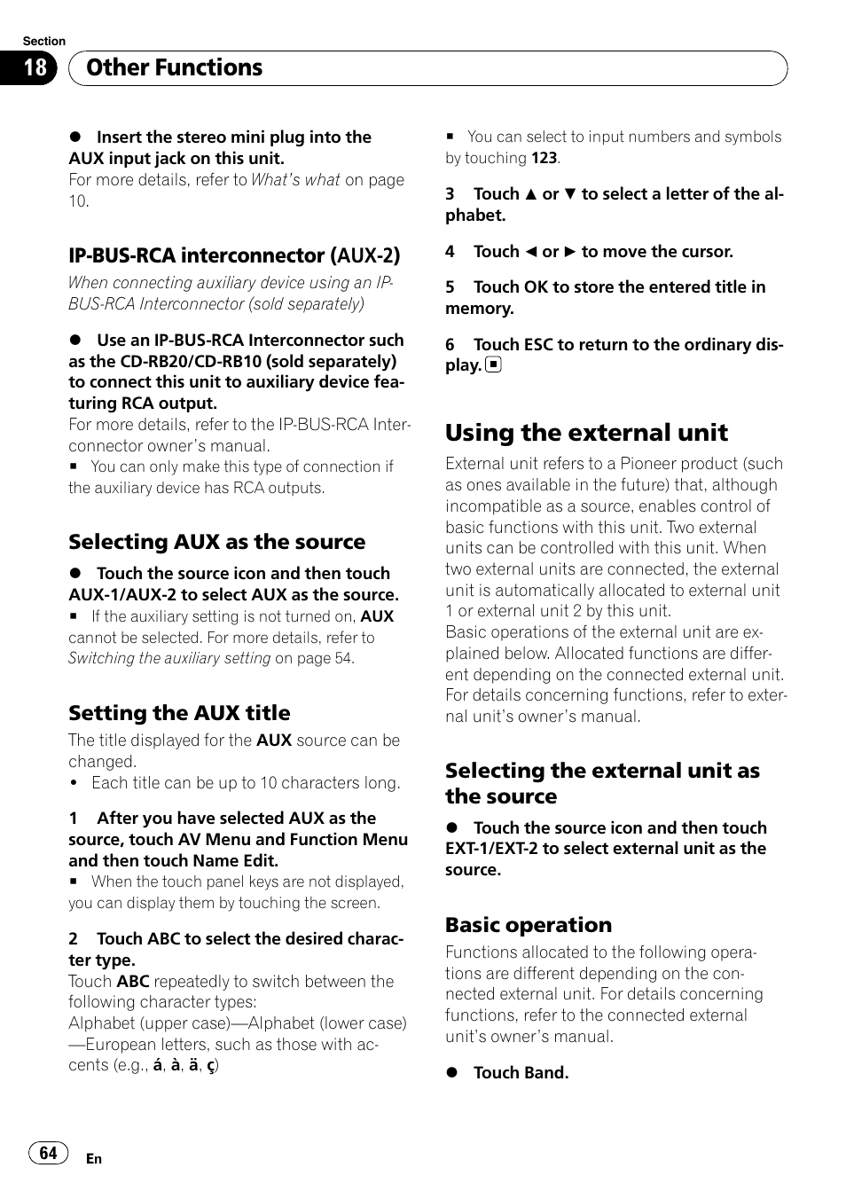 Using the external unit, Other functions | Pioneer AVH-P3100DVD User Manual | Page 64 / 109