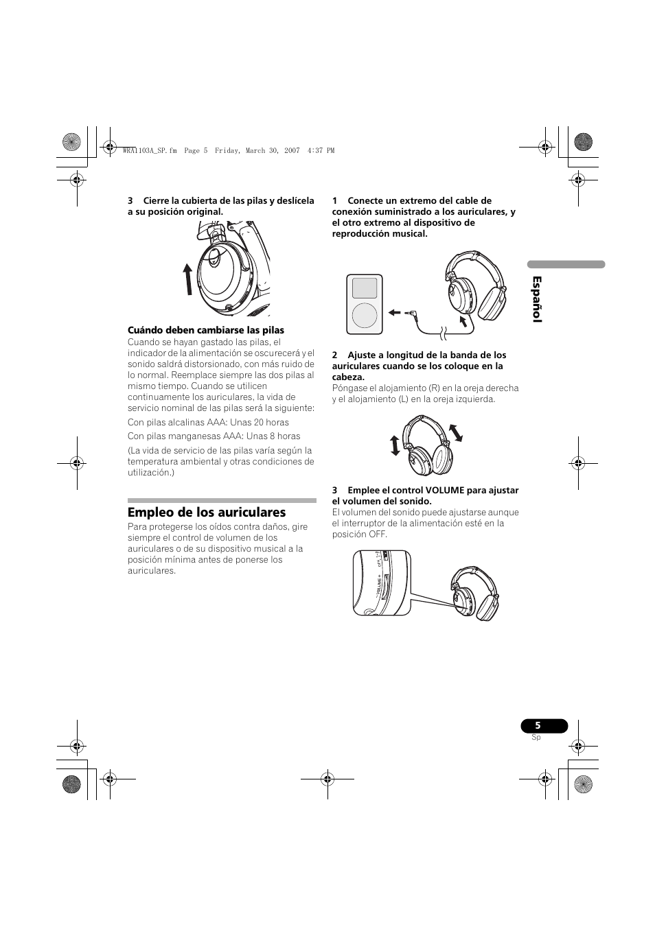 Empleo de los auriculares | Pioneer SE-MJ7NC User Manual | Page 37 / 132