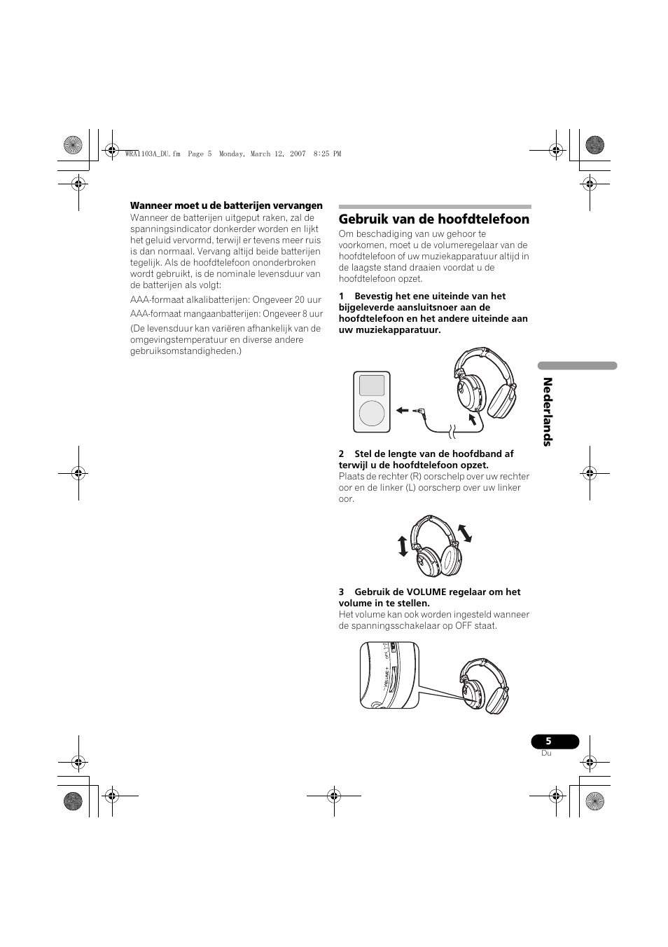 Gebruik van de hoofdtelefoon | Pioneer SE-MJ7NC User Manual | Page 45 / 132