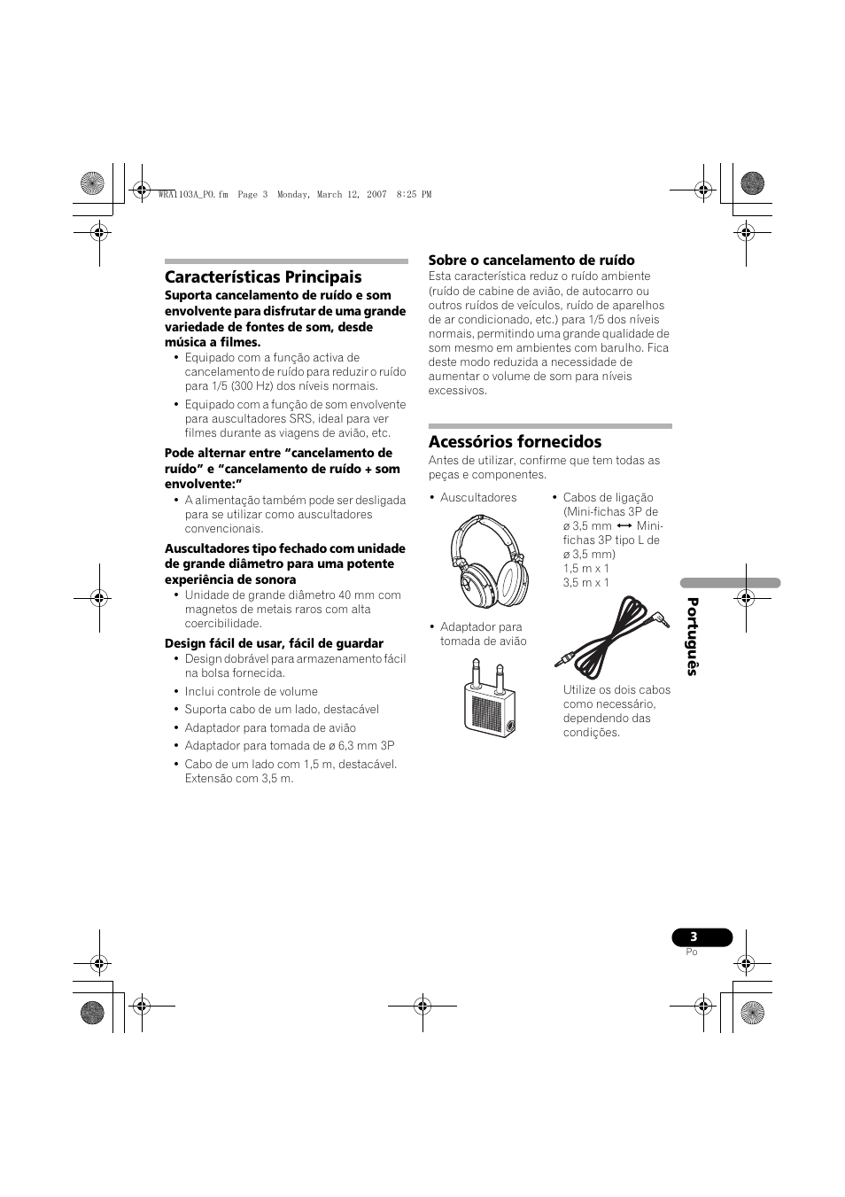 Características principais, Acessórios fornecidos | Pioneer SE-MJ7NC User Manual | Page 51 / 132