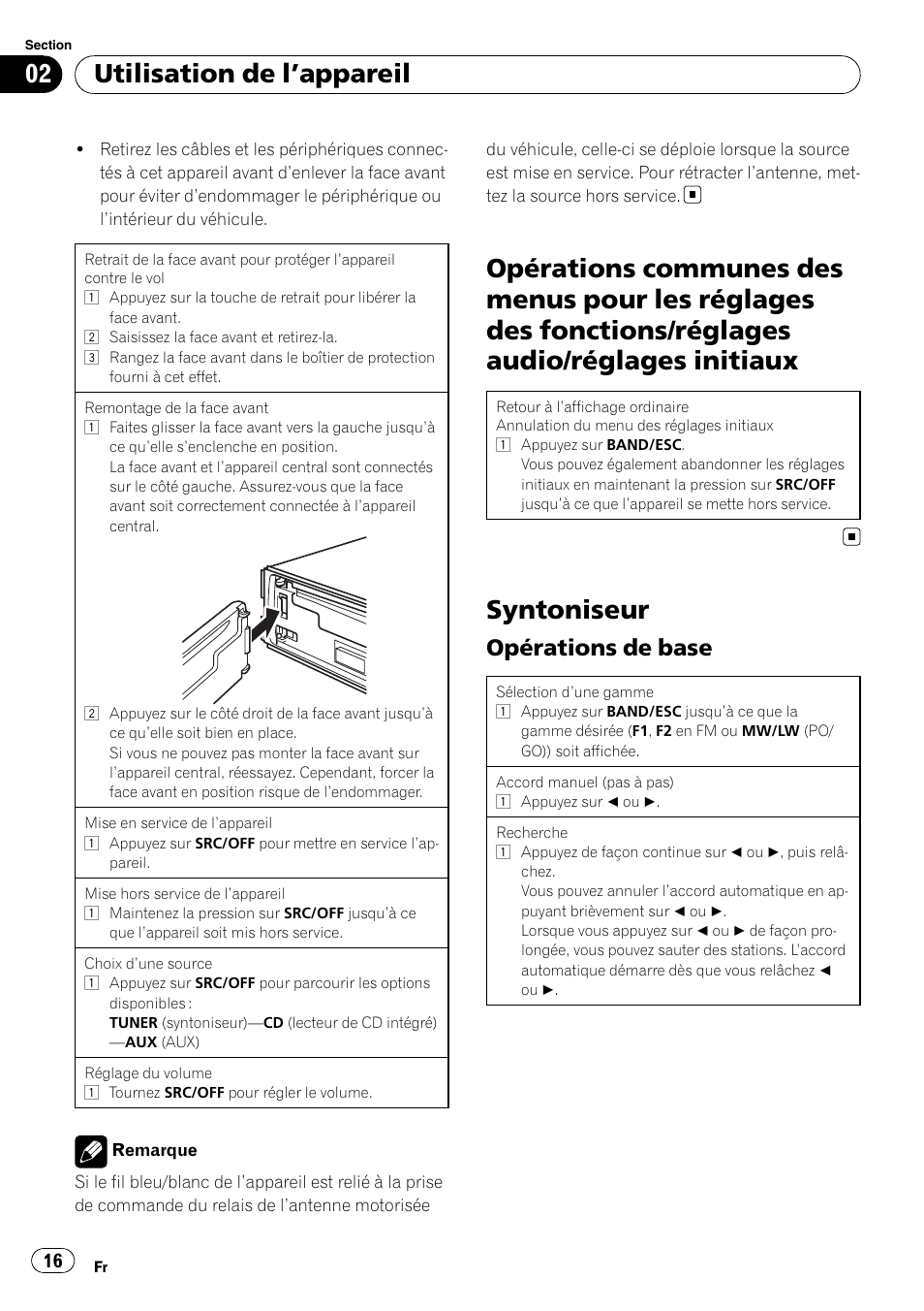 Syntoniseur, Utilisation de l ’appareil, Opérations de base | Pioneer DEH-1200MP User Manual | Page 16 / 94