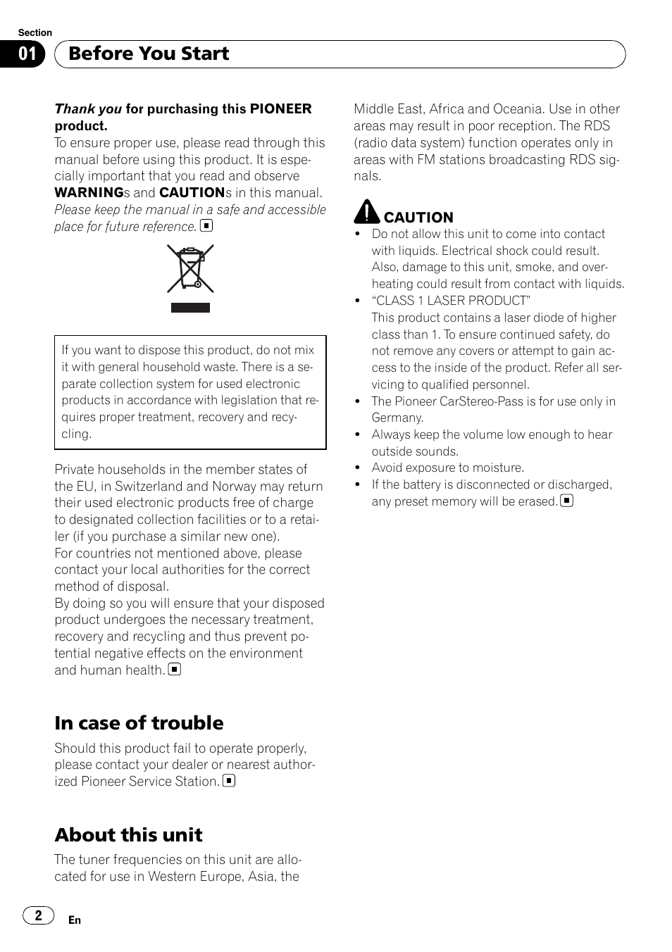 About this unit, Before you start | Pioneer DEH-1200MP User Manual | Page 2 / 94