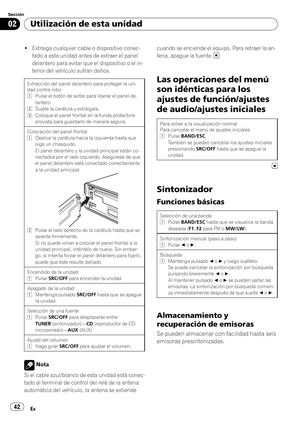 Sintonizador, Utilización de esta unidad, Funciones básicas | Almacenamiento y recuperación de emisoras | Pioneer DEH-1200MP User Manual | Page 42 / 94
