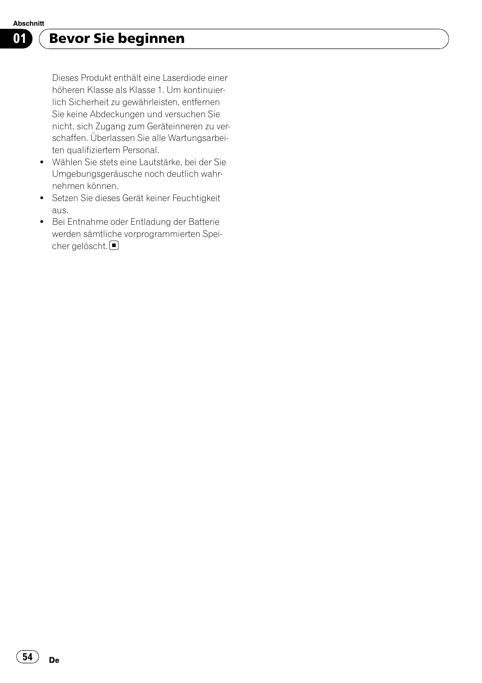 Bevor sie beginnen | Pioneer DEH-1200MP User Manual | Page 54 / 94