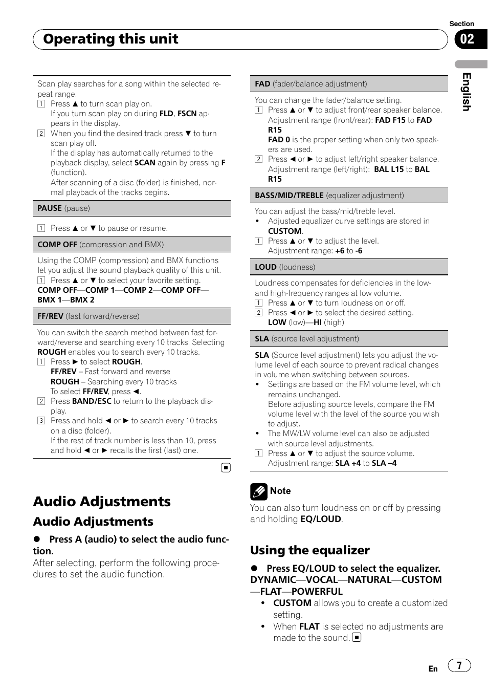 Audio adjustments, Operating this unit, Using the equalizer | English | Pioneer DEH-1200MP User Manual | Page 7 / 94