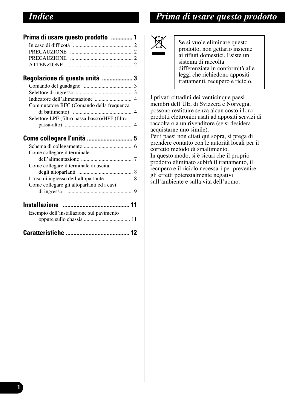 Italiano, Indice prima di usare questo prodotto | Pioneer GM-6200F User Manual | Page 50 / 86