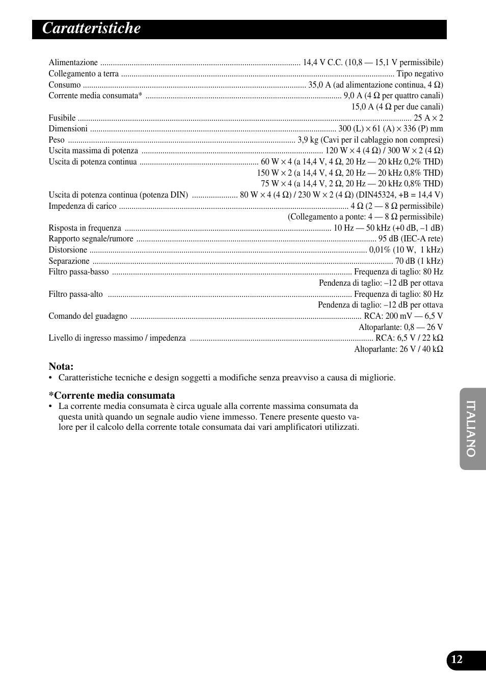 Caratteristiche | Pioneer GM-6200F User Manual | Page 61 / 86