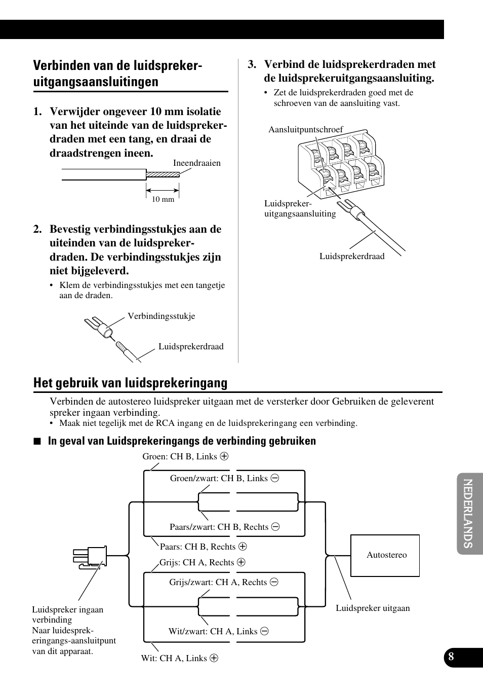 Verbinden van de, Luidsprekeruitgangsaansluitingen, Het gebruik van luidsprekeringang | Pioneer GM-6200F User Manual | Page 69 / 86