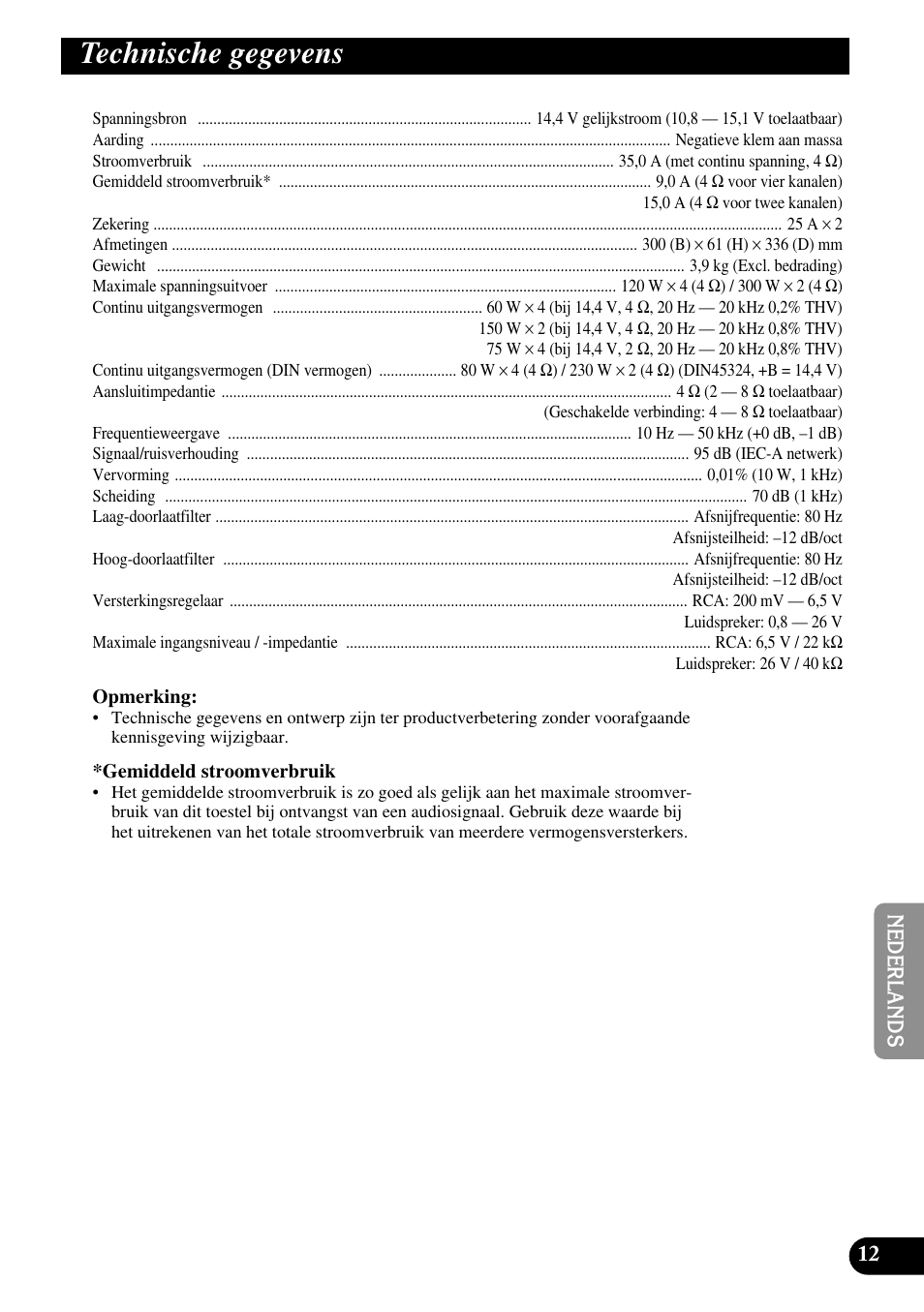 Technische gegevens | Pioneer GM-6200F User Manual | Page 73 / 86