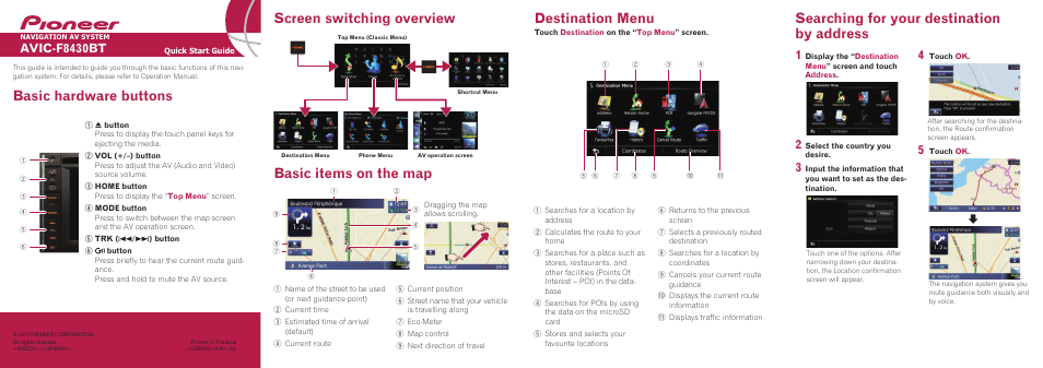 Pioneer AVIC-F8430BT User Manual | 2 pages