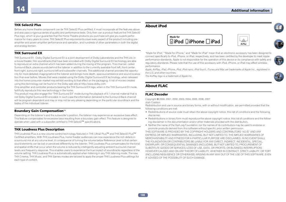 About ipod about flac | Pioneer SC-LX56-S User Manual | Page 108 / 124