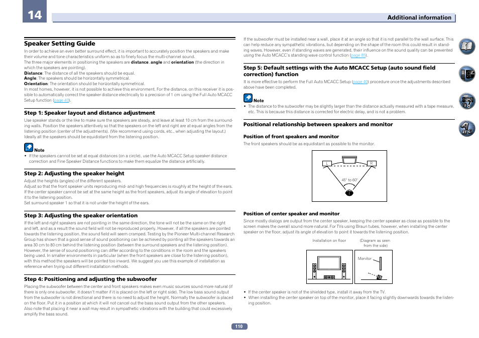Speaker setting guide | Pioneer SC-LX56-S User Manual | Page 110 / 124