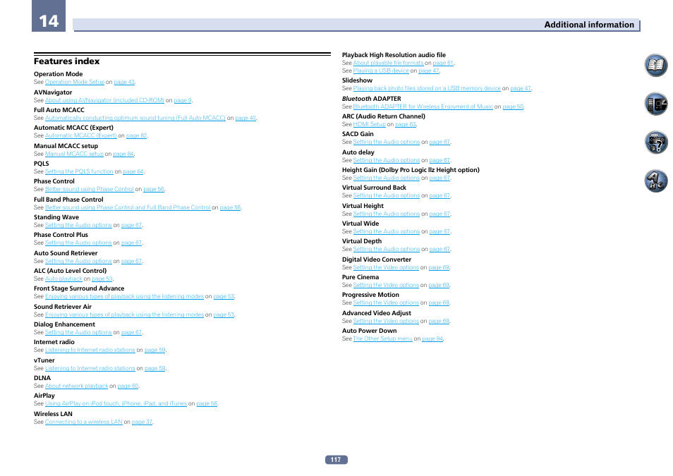 Features index | Pioneer SC-LX56-S User Manual | Page 117 / 124