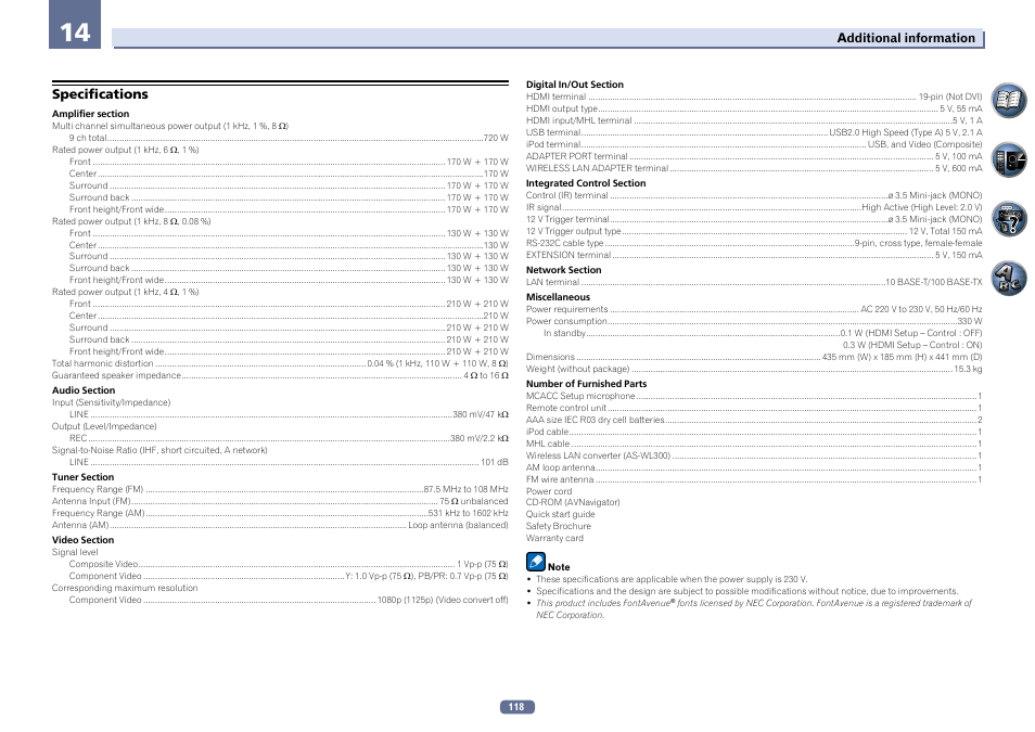 Specifications | Pioneer SC-LX56-S User Manual | Page 118 / 124