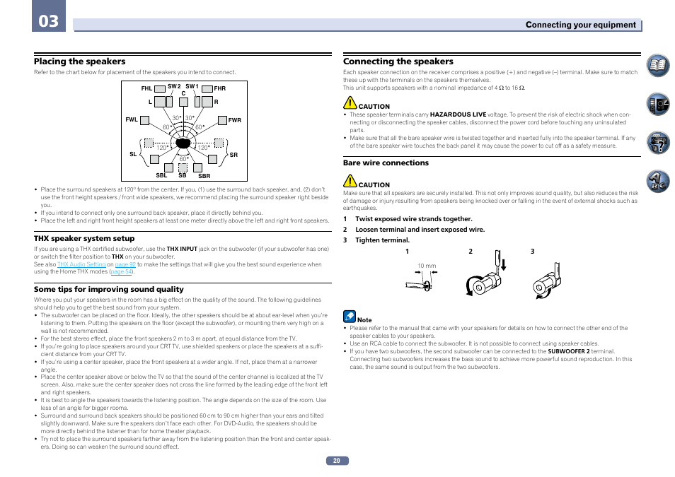 Placing the speakers connecting the speakers | Pioneer SC-LX56-S User Manual | Page 20 / 124