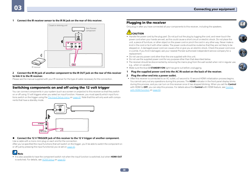 Out in 1 in 2 ir, Plugging in the receiver | Pioneer SC-LX56-S User Manual | Page 38 / 124