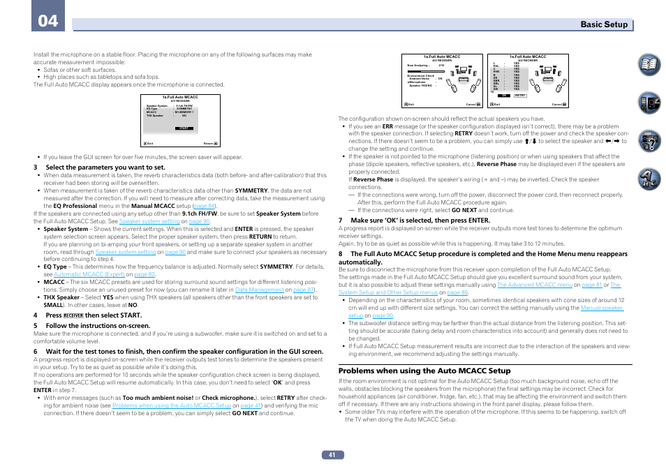 Basic setup, Problems when using the auto mcacc setup | Pioneer SC-LX56-S User Manual | Page 41 / 124