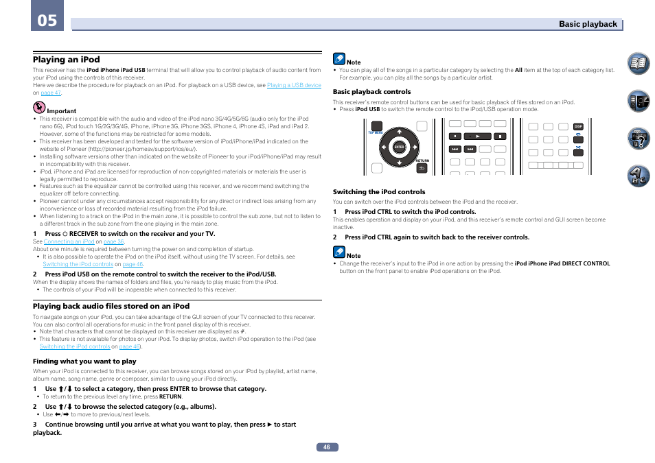 Playing an ipod | Pioneer SC-LX56-S User Manual | Page 46 / 124