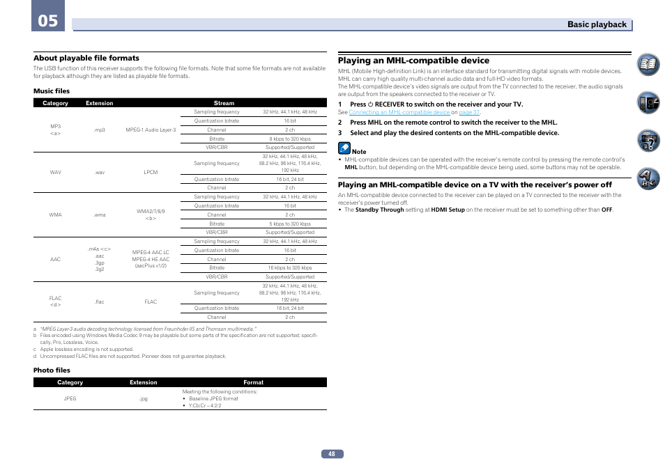 Playing an mhl-compatible device | Pioneer SC-LX56-S User Manual | Page 48 / 124
