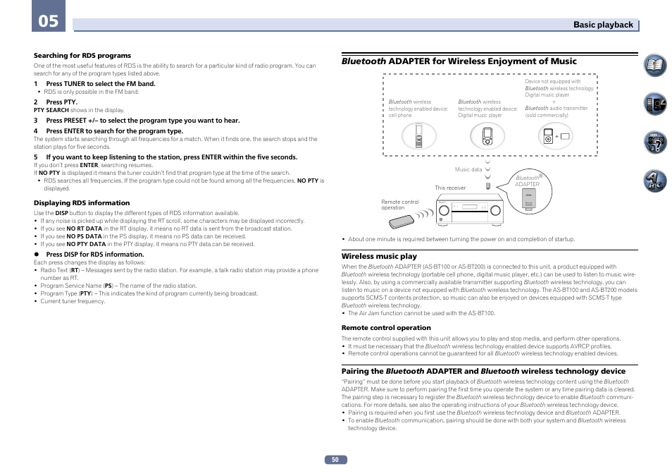 Bluetooth adapter for wireless enjoyment of music | Pioneer SC-LX56-S User Manual | Page 50 / 124
