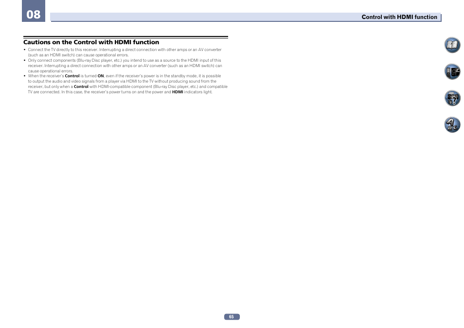 Cautions on the control with hdmi function | Pioneer SC-LX56-S User Manual | Page 65 / 124