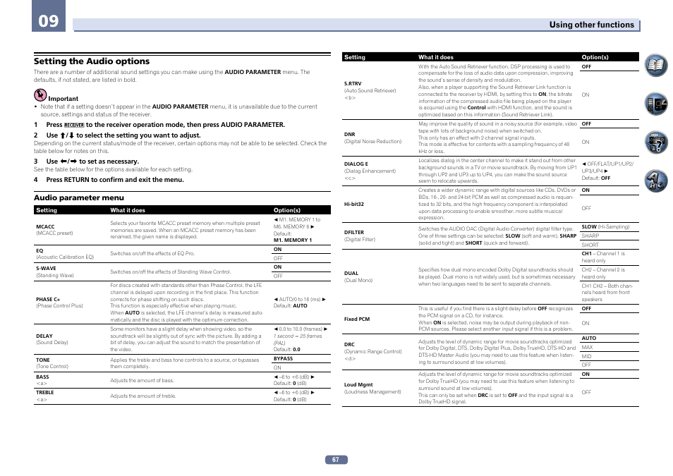 Setting the audio options | Pioneer SC-LX56-S User Manual | Page 67 / 124