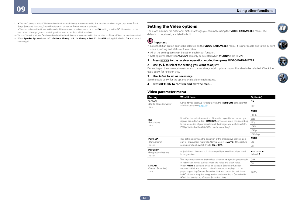 Setting the video options | Pioneer SC-LX56-S User Manual | Page 69 / 124