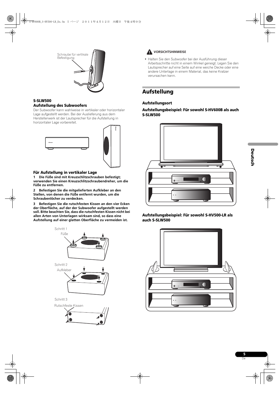 Aufstellung | Pioneer HTP-SLH500 User Manual | Page 21 / 108