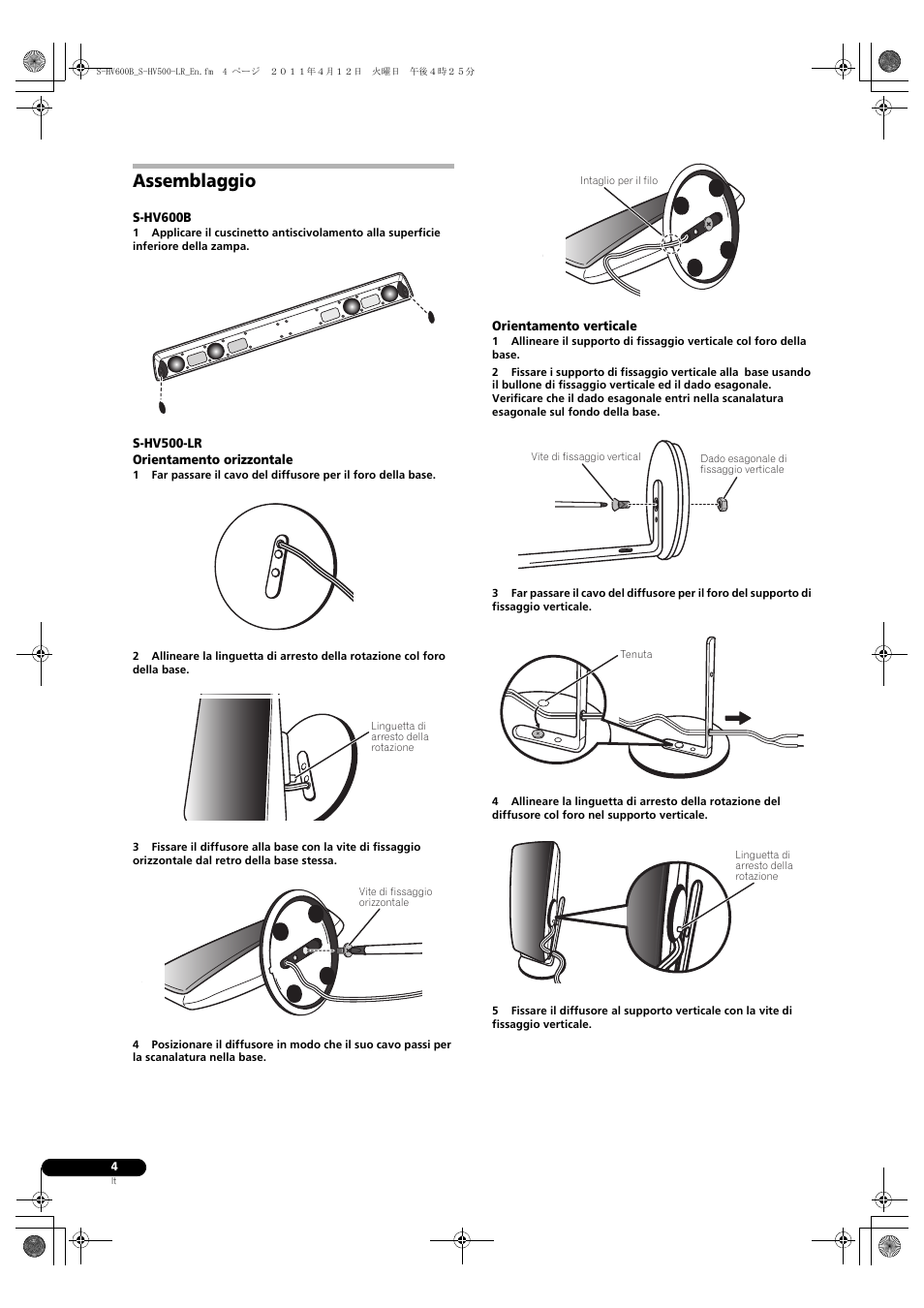 Assemblaggio | Pioneer HTP-SLH500 User Manual | Page 28 / 108