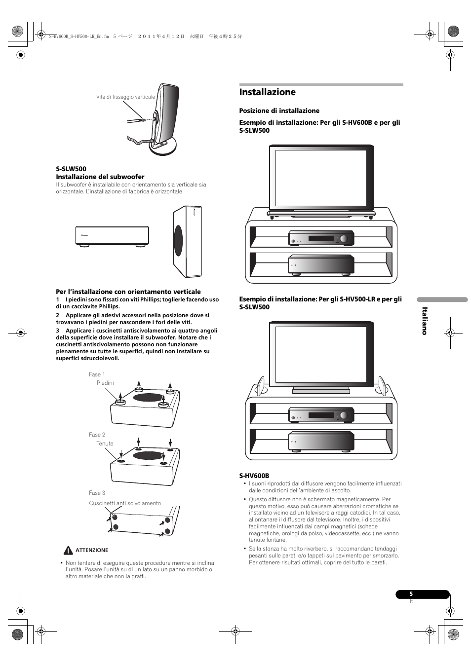 Installazione | Pioneer HTP-SLH500 User Manual | Page 29 / 108