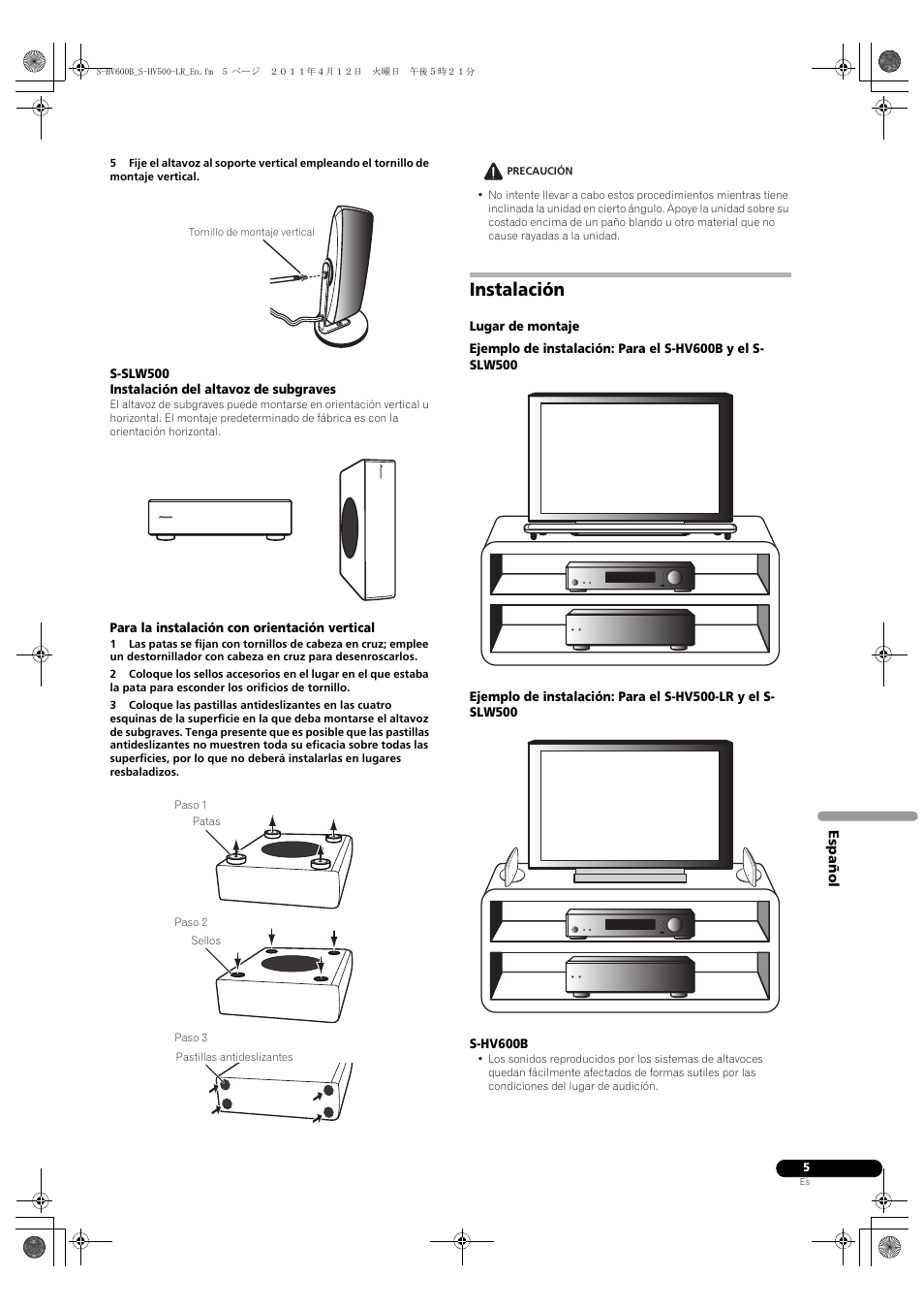 Instalación | Pioneer HTP-SLH500 User Manual | Page 45 / 108