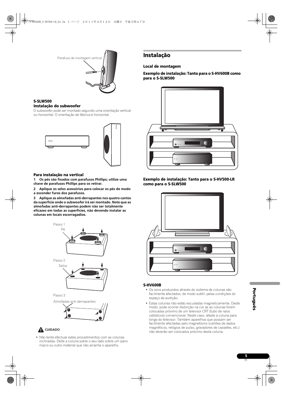Instalação | Pioneer HTP-SLH500 User Manual | Page 53 / 108