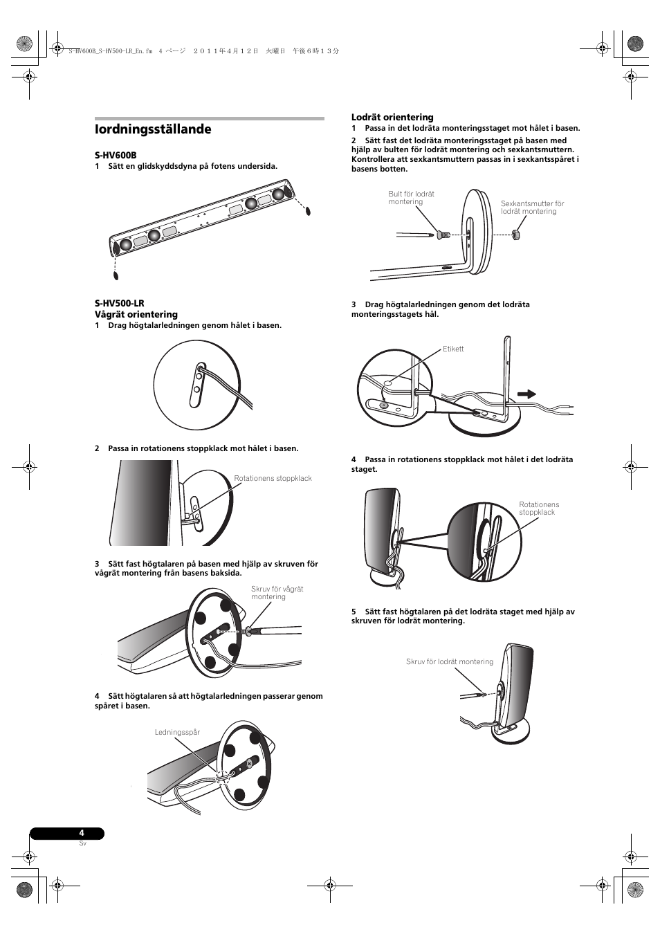 Iordningsställande | Pioneer HTP-SLH500 User Manual | Page 60 / 108