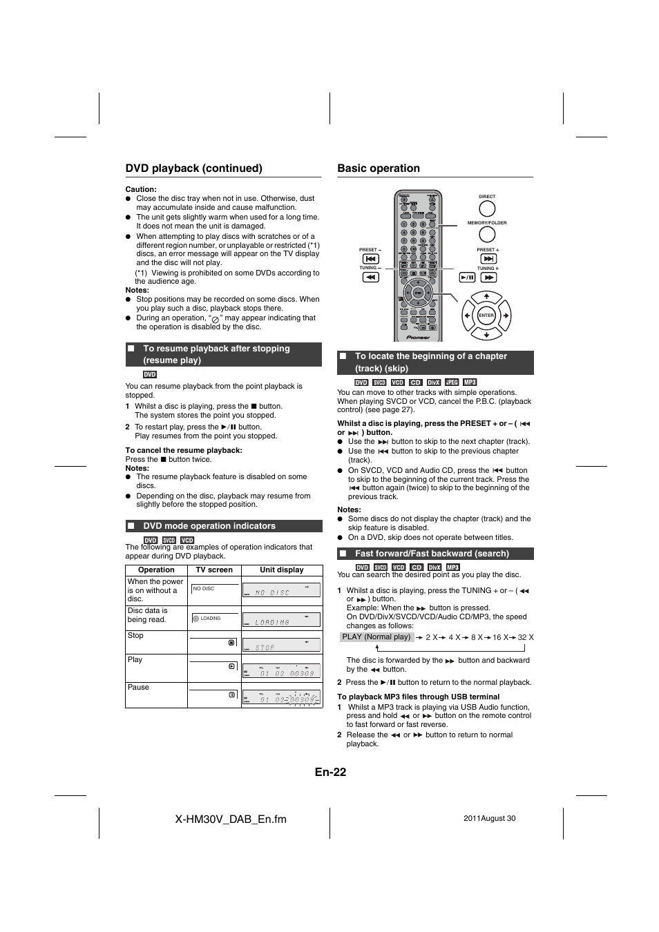 Basic operation - 23, En-22, X-hm30v_dab_en.fm | Dvd playback (continued), Basic operation | Pioneer X-HM30DAB-K User Manual | Page 22 / 48