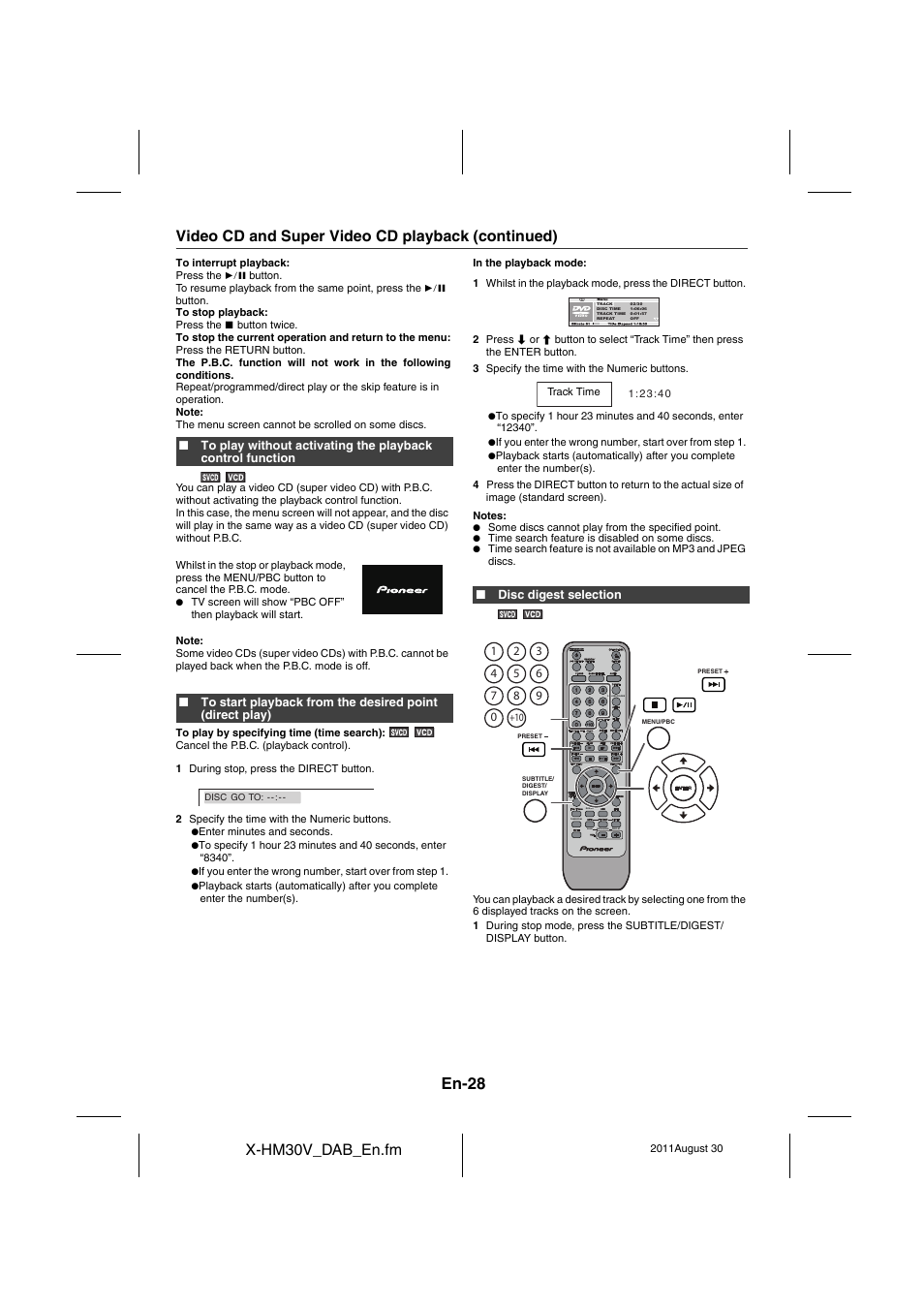 En-28, X-hm30v_dab_en.fm, Video cd and super video cd playback (continued) | Pioneer X-HM30DAB-K User Manual | Page 28 / 48