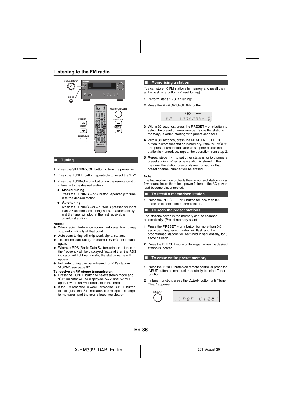 Listening to the fm radio, En-36 | Pioneer X-HM30DAB-K User Manual | Page 36 / 48