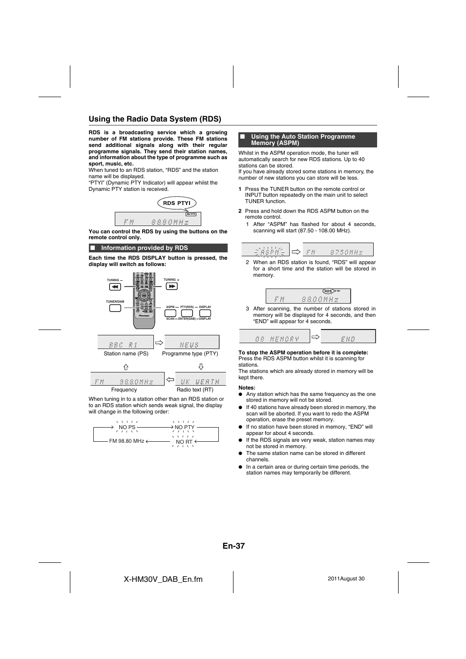 Using the radio data system (rds) - 39, En-37, X-hm30v_dab_en.fm | Using the radio data system (rds) | Pioneer X-HM30DAB-K User Manual | Page 37 / 48